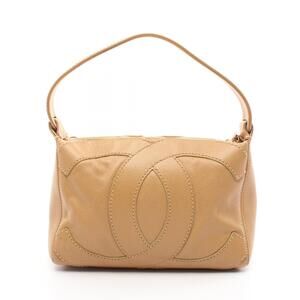 Chanel Deka Coco Mark Shoulder Bag Leather Beige
